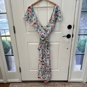 Tanya Taylor faux wrap flutter sleeve silk dress